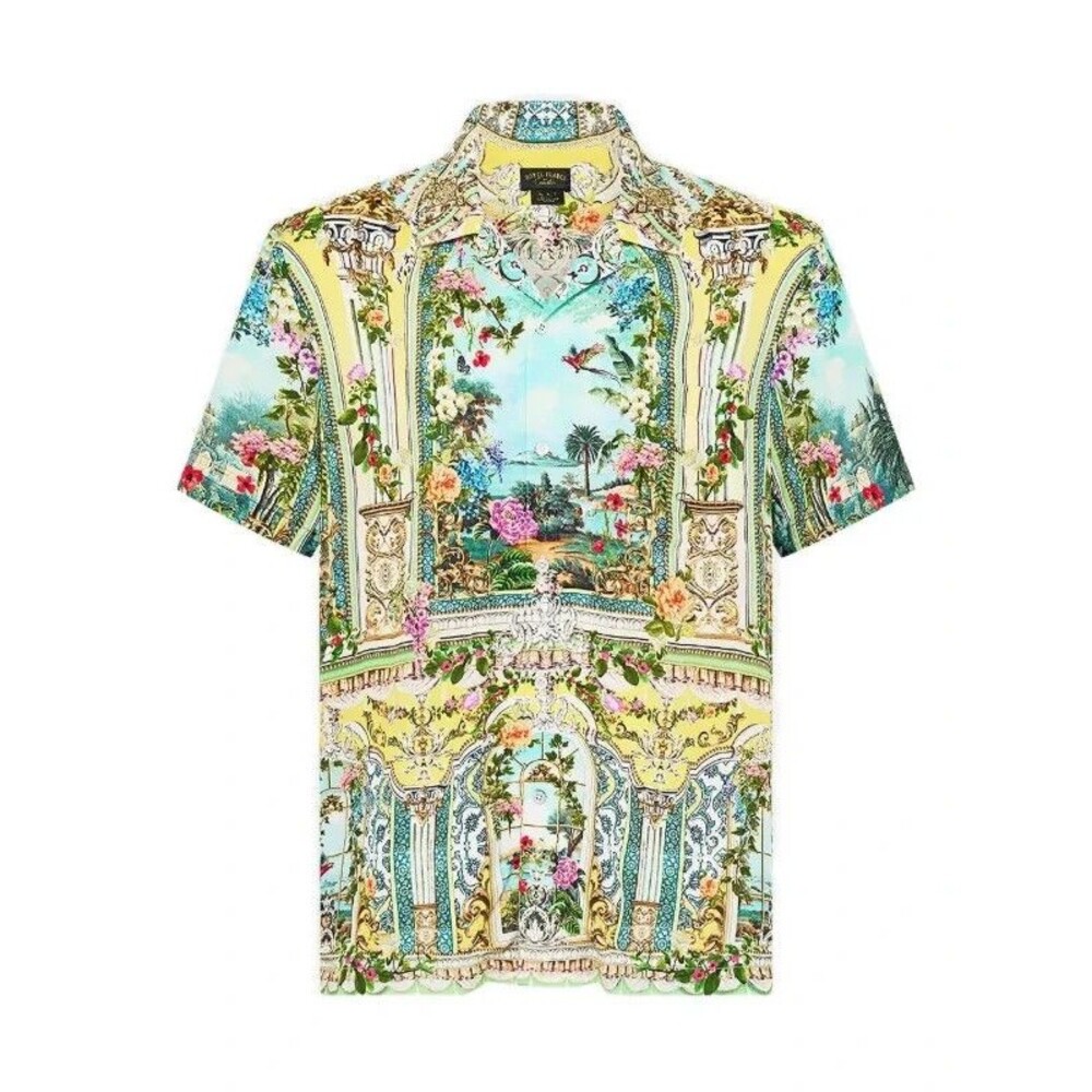 HOTEL FRANKS CAMILLA Button Shirt Mens Large Blue Yellow TOPKAPI PALACE $295